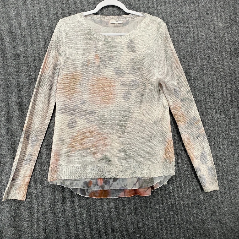 Sioni Sweater Womens L Watercolor Floral Pullover Layered Ruffle Feminine Casual